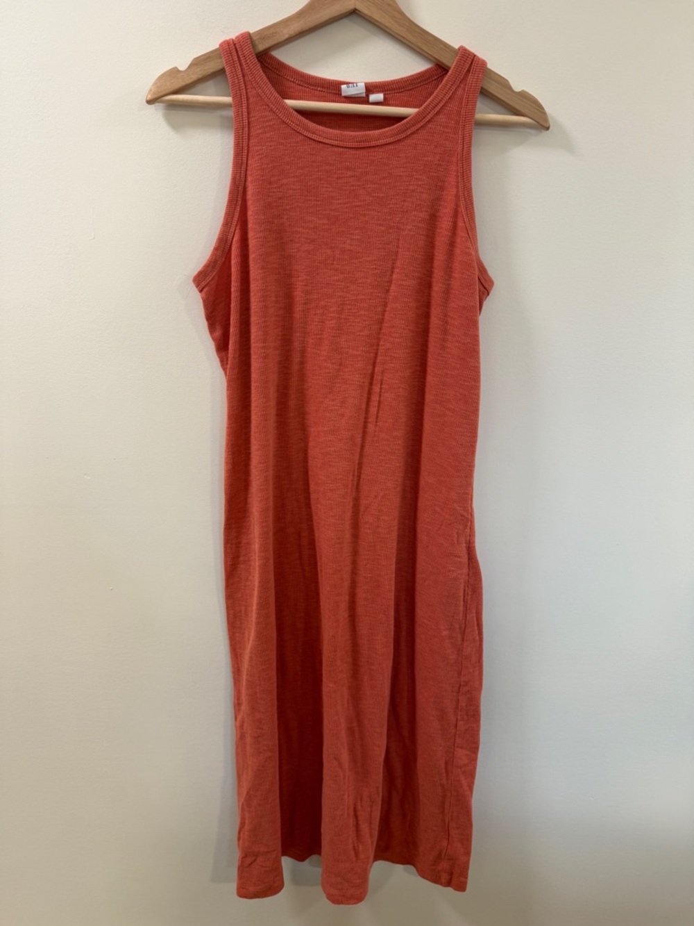 GAP Ribbed Tank Dress Coral Orange Sleeveless Midi Casual Size S